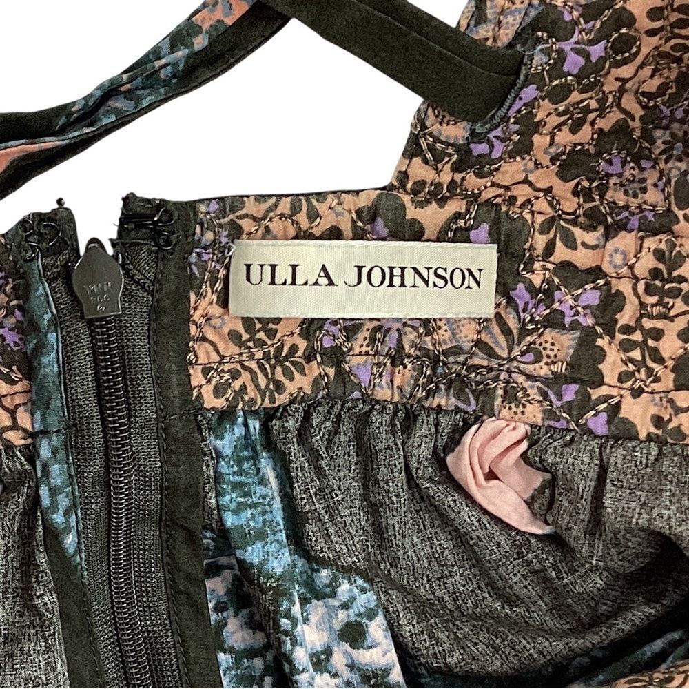 Ulla Johnson Jiya Dress Size 8 Quilted Cotton Midi Back Tie Boho Green Print - Picture 4 of 11